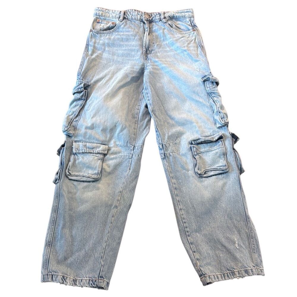 Zara high rise baggy cargo wide leg jeans size 8 - Picture 3 of 13